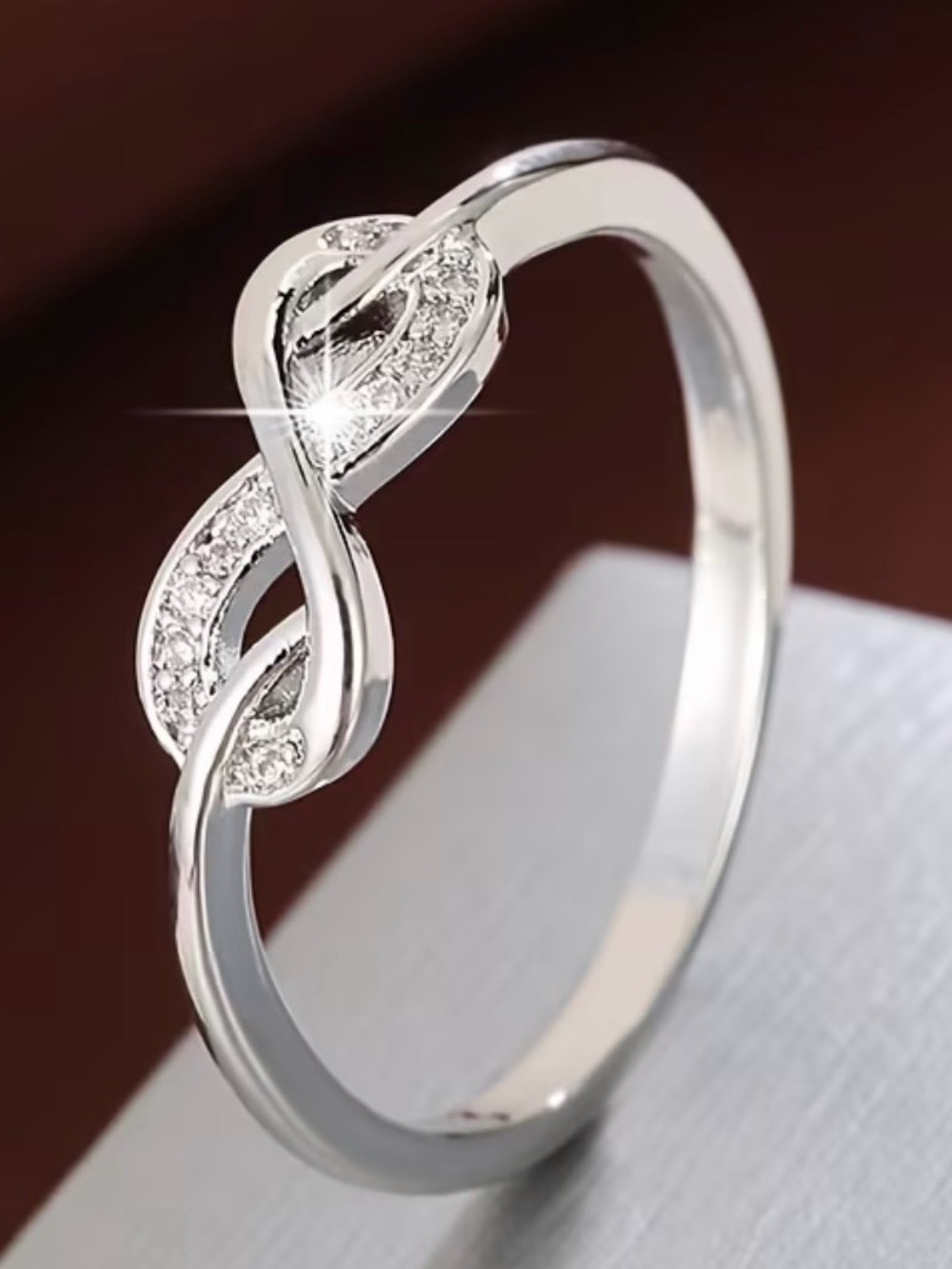 Silver Infinity Twist Ring with Pavé Crystals